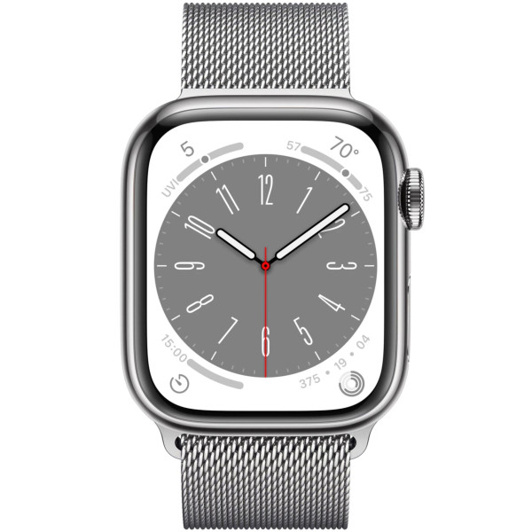 Б/У Смарт-годинник Apple Watch Series 8 GPS + Cellular 45mm Silver S. Steel Case w. Milanese Loop Silver (MNKG3/MNKJ3)