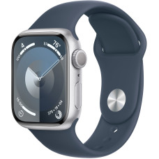 Смарт-часы Apple Watch Series 9 GPS 41mm Silver Aluminum Case w. Storm Blue S. Band - S/M (MR903)