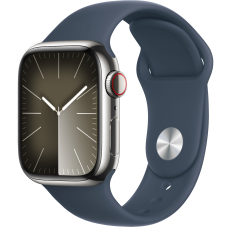 Смарт-часы Apple Watch Series 9 GPS + Cellular 41mm Silver S. Steel Case w. Storm Blue Sport Band - S/M (MRJ23)